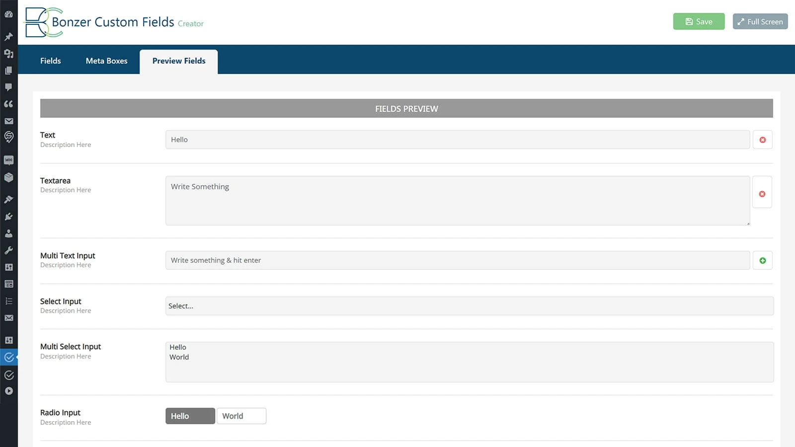 Bonzer Custom Fields