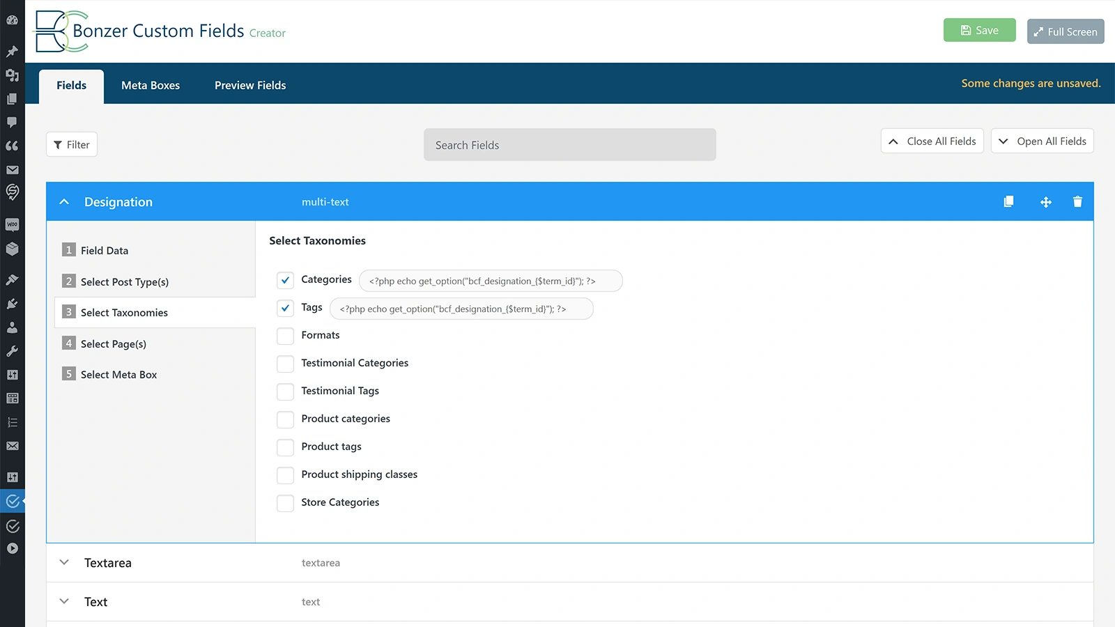 Bonzer Custom Fields